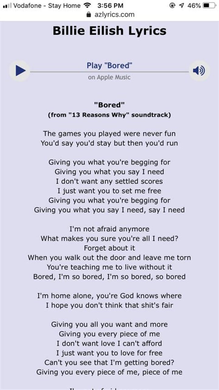 Billie Eilish – Bored Lyrics