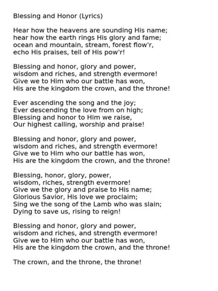 Blessing and honor lyrics