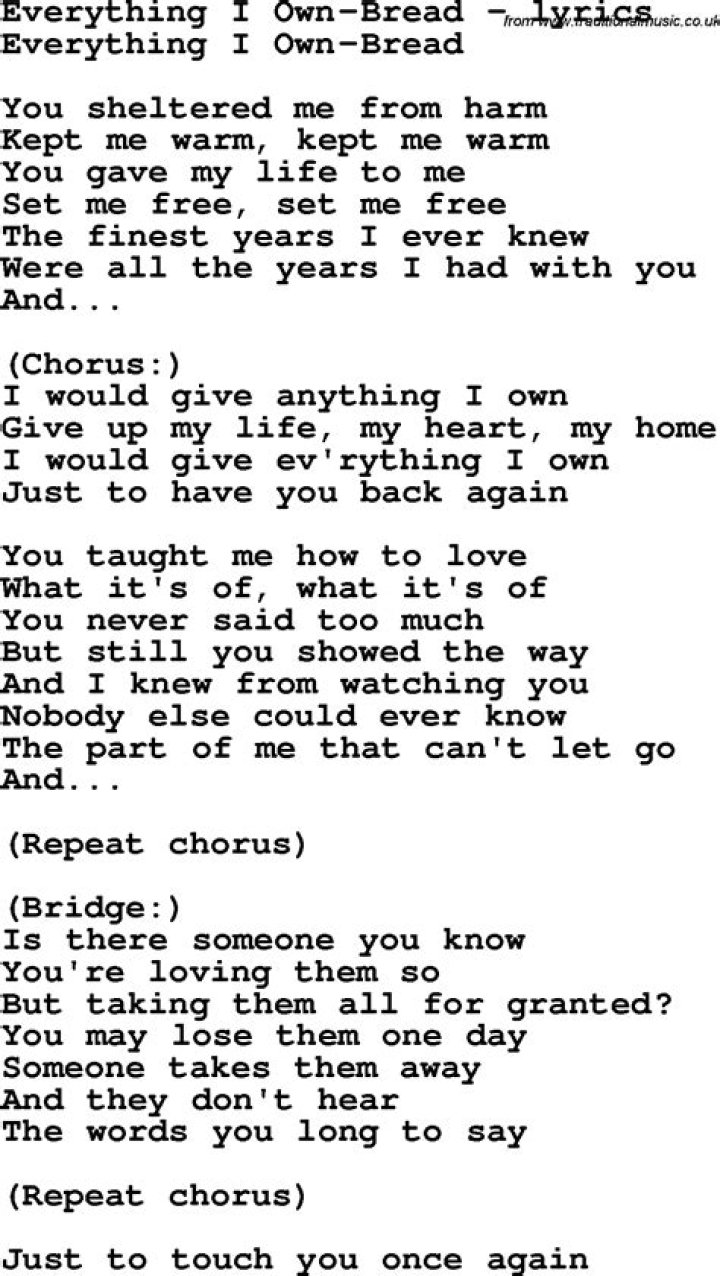 Bread Everything I Own Lyrics
