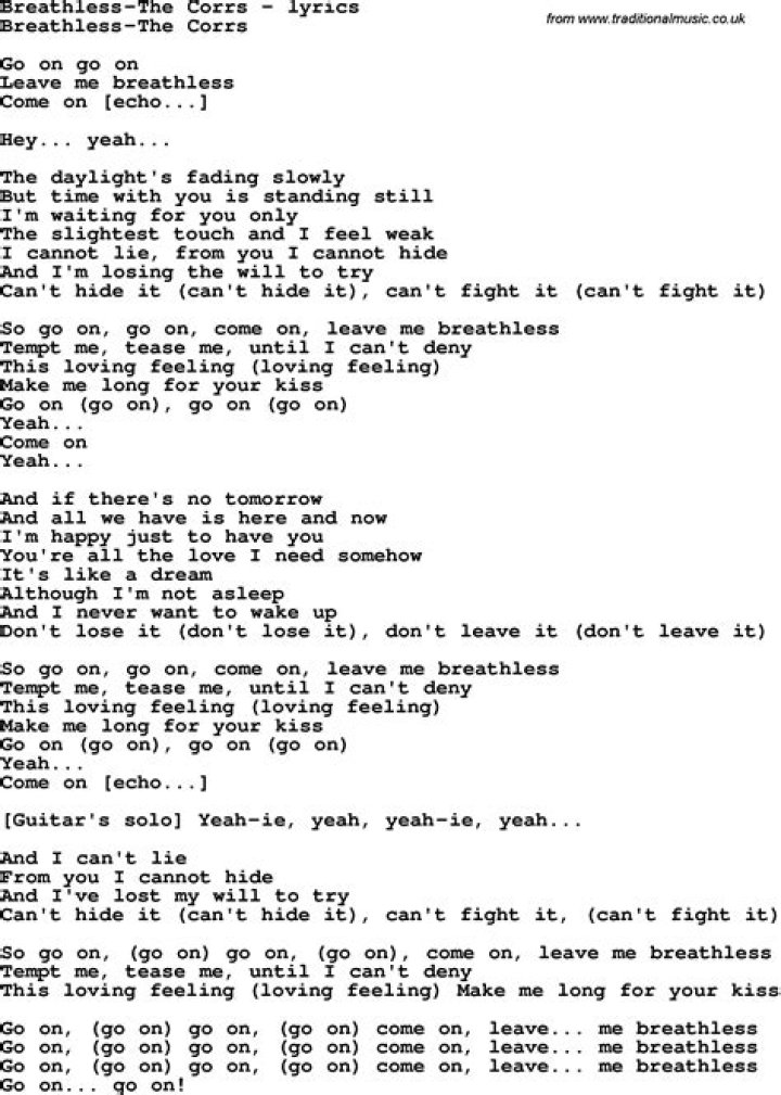 Breathless corrs lyrics