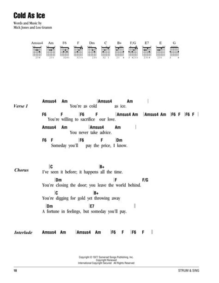 COLD AS ICE CHORDS by Foreigner