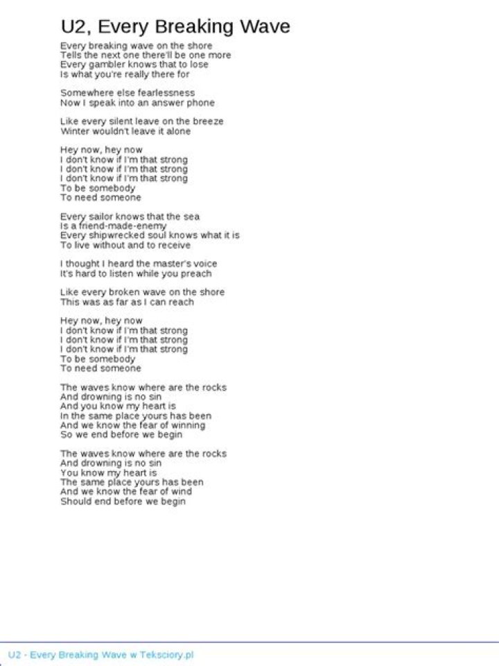 Every Breaking Wave Lyrics Meaning
