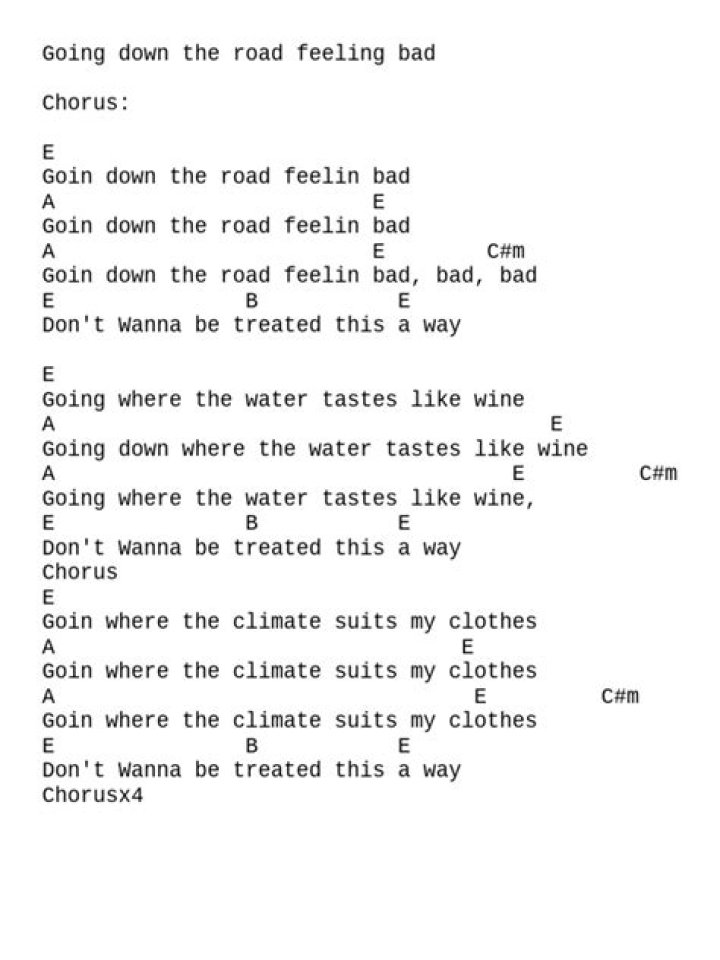 Going down this road feeling bad lyrics