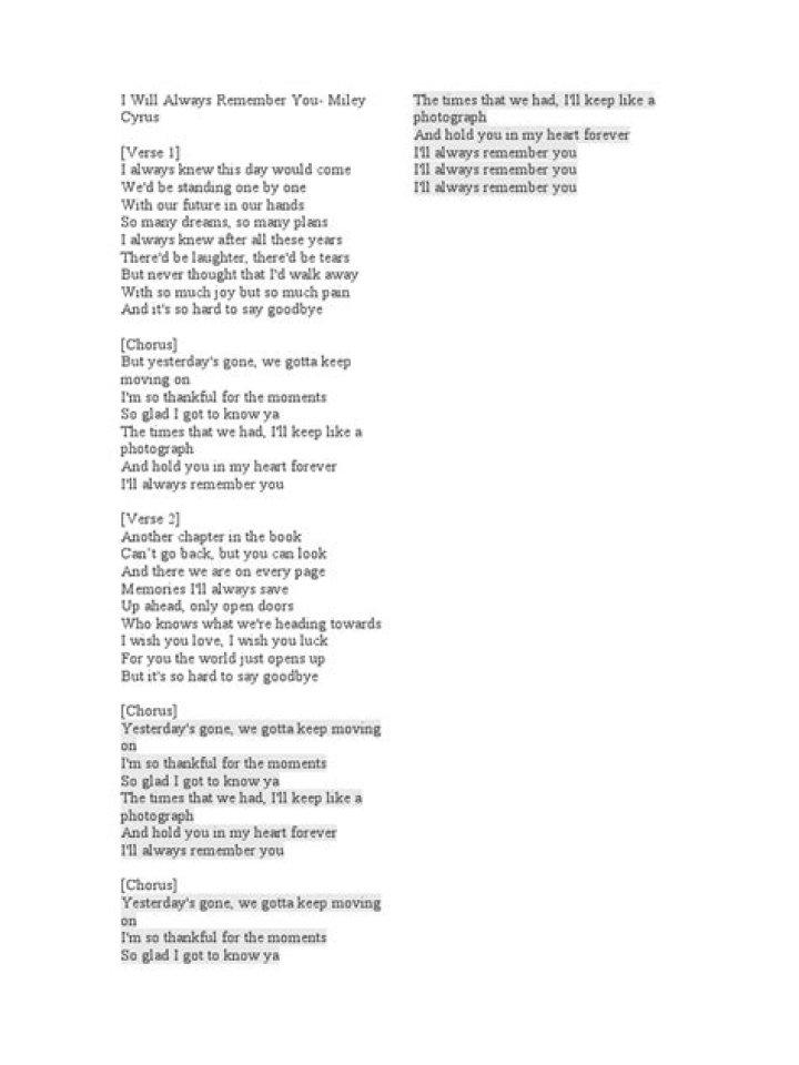 Ill always remember you lyrics