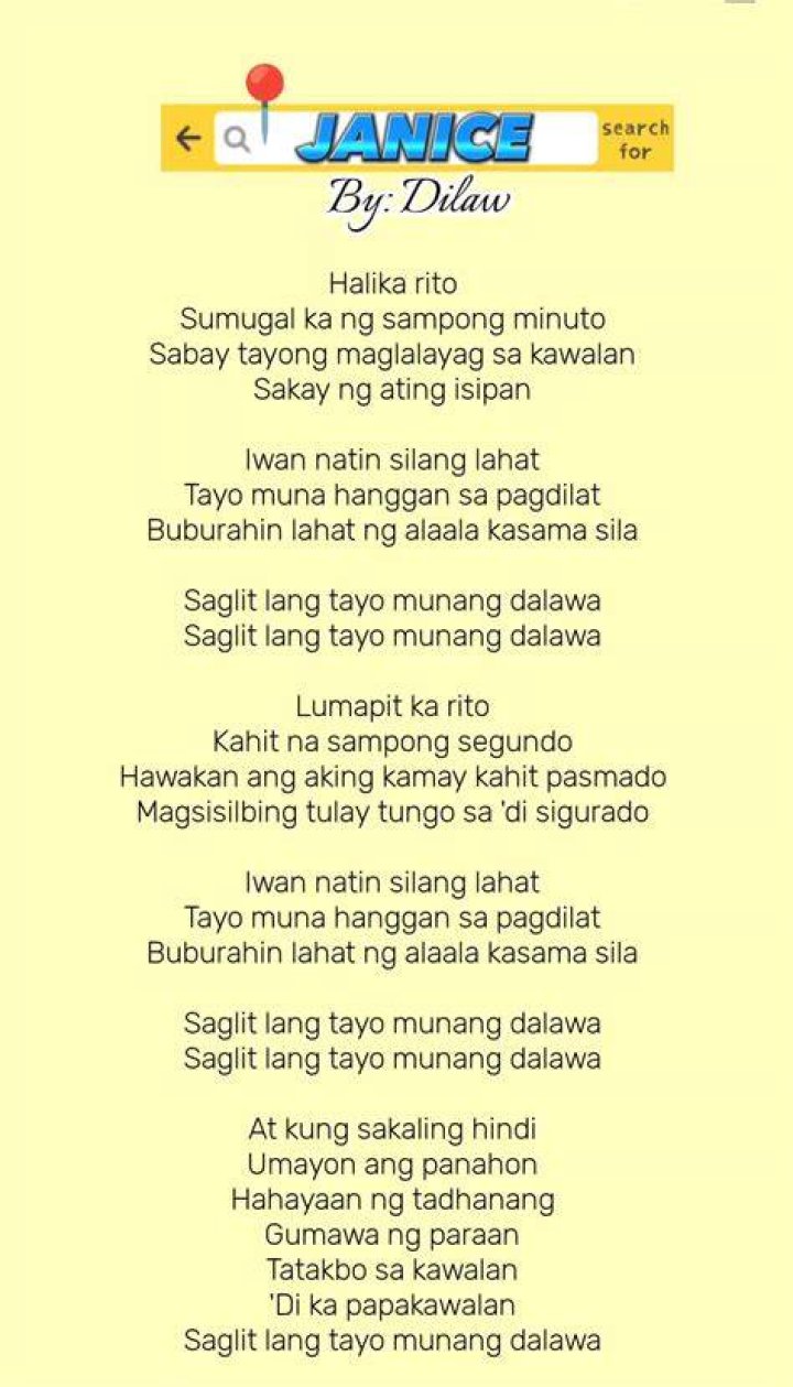 Janice dilaw lyrics
