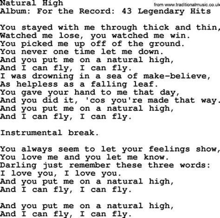 Natural high lyrics