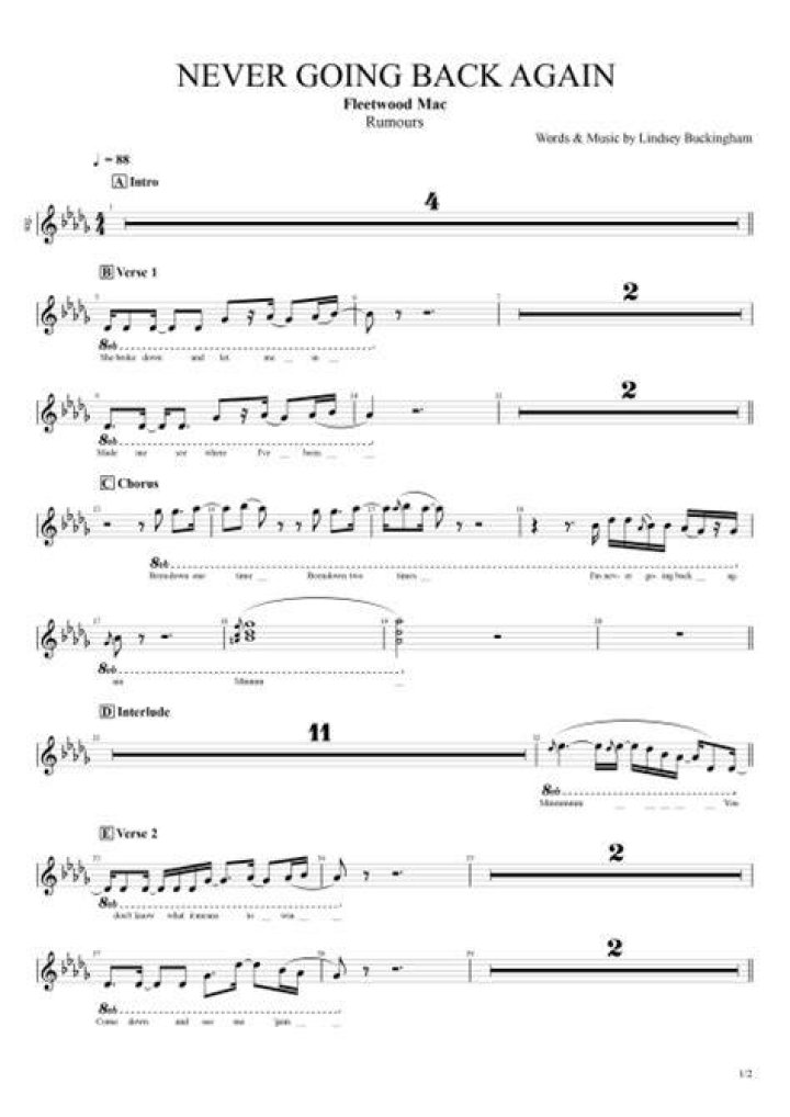 NEVER GOING BACK AGAIN TAB by Fleetwood Mac