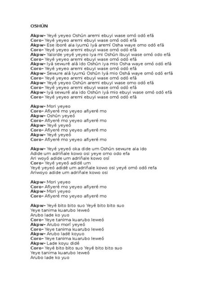 Oshun chant lyrics