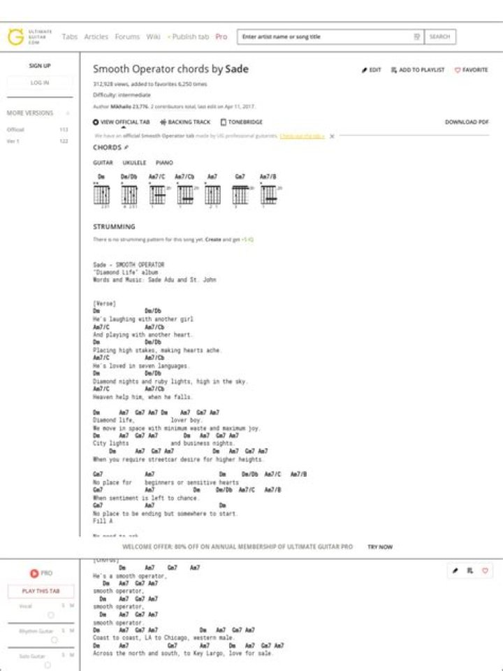 SMOOTH OPERATOR CHORDS by Sade