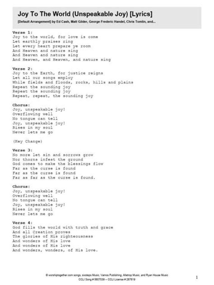 Unspeakable joy lyrics