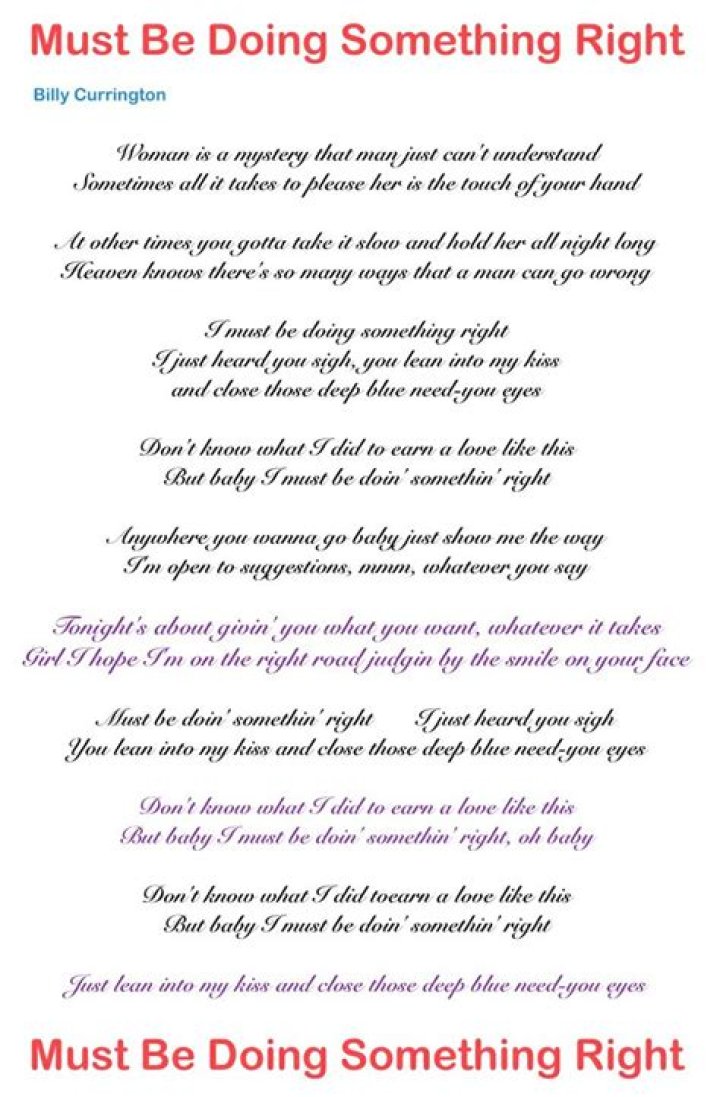 We must be doing something right .. lyrics